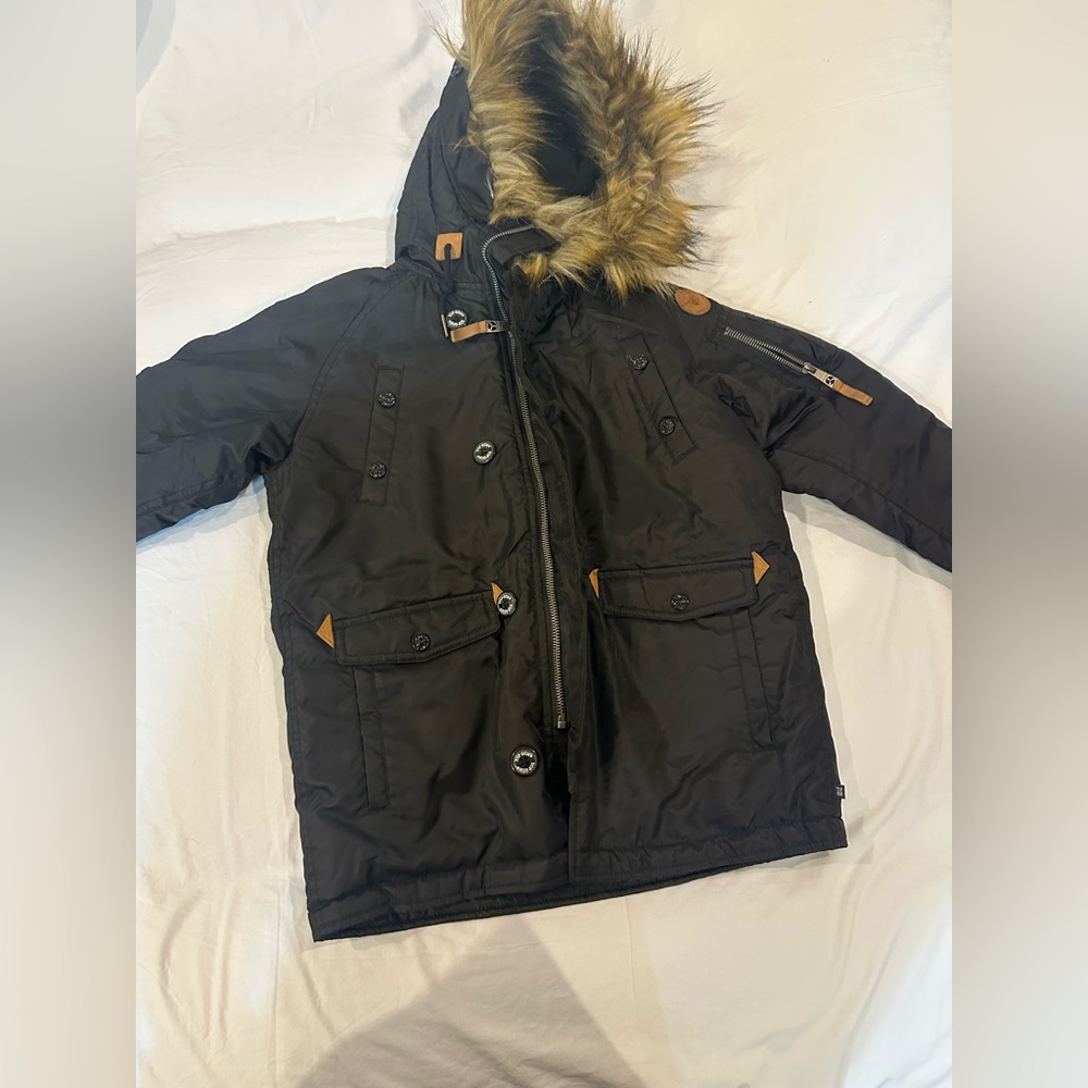 Tommy top Gun Kids Black Puffer Jacket with Faux Fur Hood - Picture 4 of 15